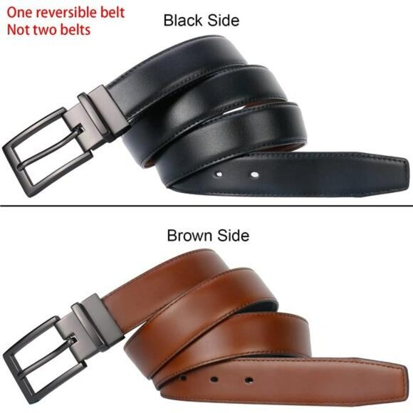 Reversible Mens Leather Belt Black Brown Italian Dress Casual Trim to Fit - Picture 5 of 7